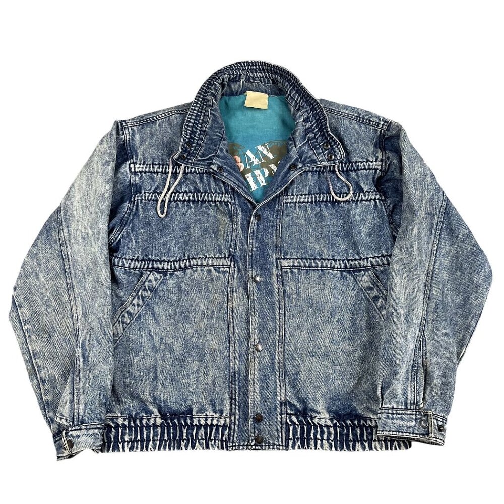 VTG Urban Equipment Jean Jacket Mens Distressed Bomber Sz Large